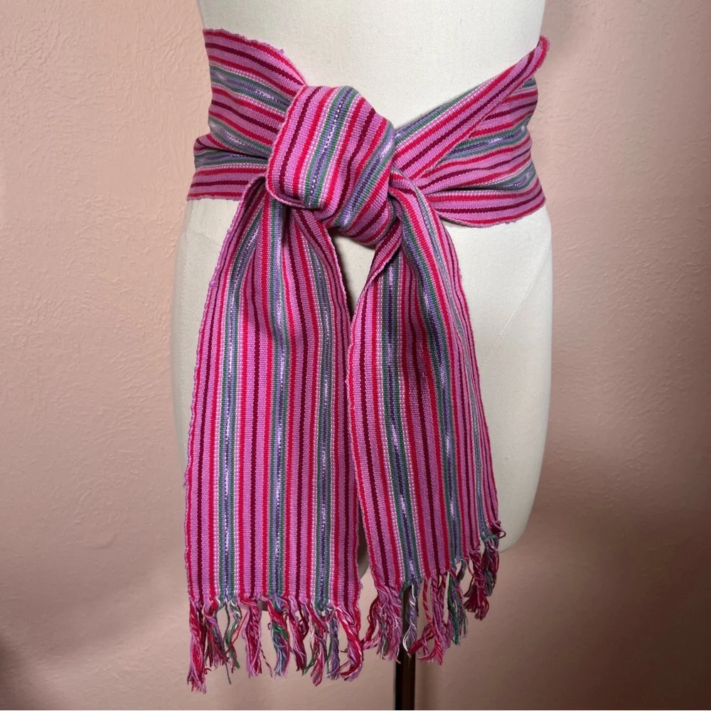 Vintage Boho Magenta Hand Woven Mexican Serape Wrap western Festival sash belt